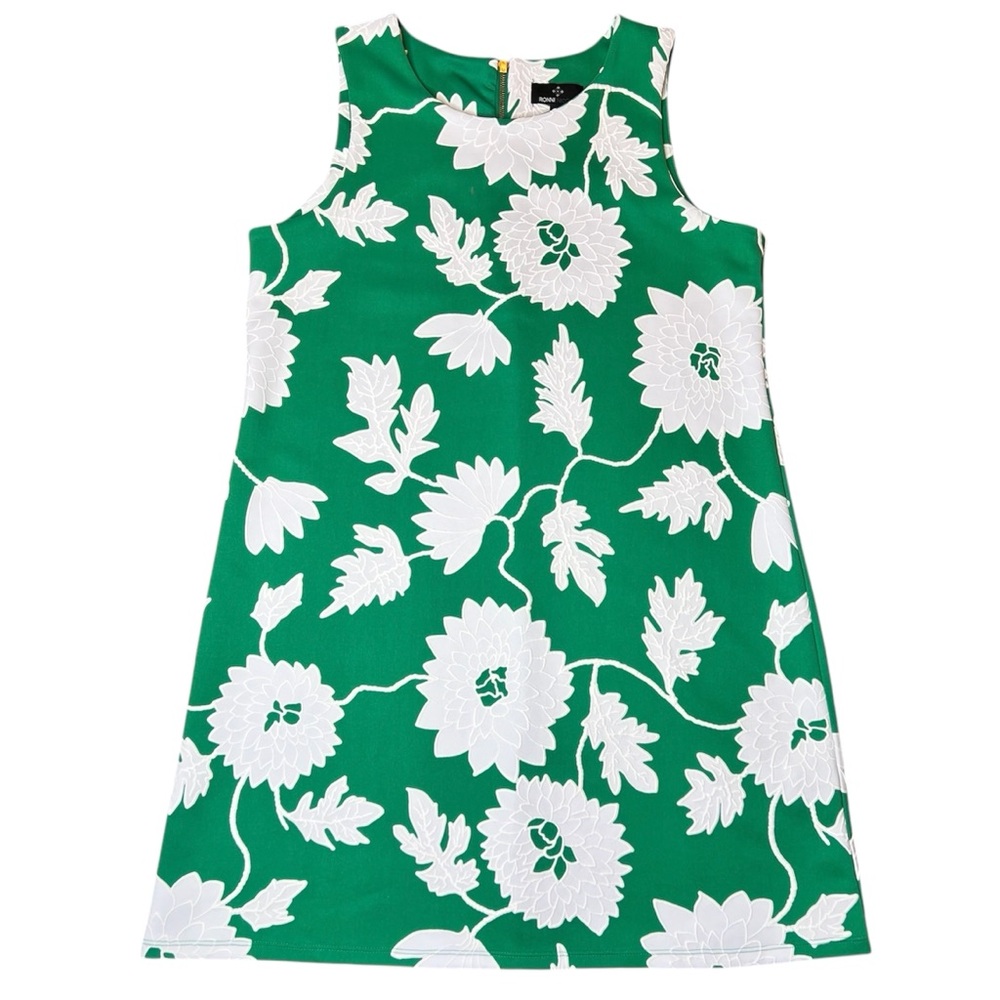 Ronni Nicole Sleeveless Textured Floral Sheath Dress Green/White, Women’s Large